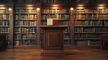 Obraz premium Tranquil Podium Scene in a Library for Reading