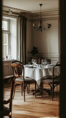 Obraz premium Elegant Tranquil Dining Room with Wooden Table