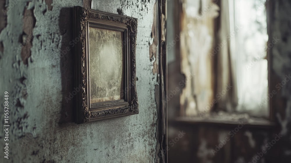 Poster frame with a picture of a window in the background