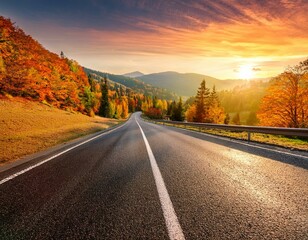 Obraz premium highway landscape in autumn. road view in the forest. autumn colors in nature landscape.