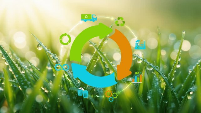 Circular economy phases diagram.Circular economy concept for future business growth and environmental sustainability and reduce pollution.Repair, reuse, renewable,recycling.4k video
