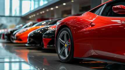 Naklejka premium new cars parking, new cars in the showroom, waiting for sales