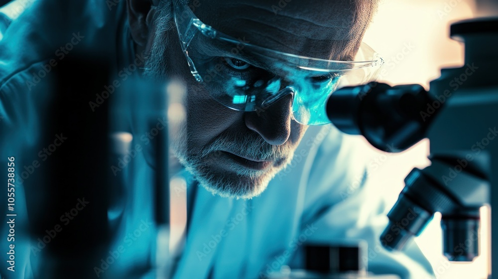 Poster Close-up of a scientist looking through a microscope