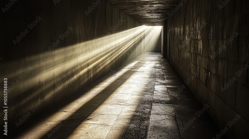 Poster dark tunnel with a light shining through it
