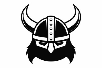 Viking Horned Helmet Silhouette, Ancient Viking Helmet Warrior Vector illustration