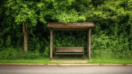 Obraz premium Wooden bench is sitting in front of a tree