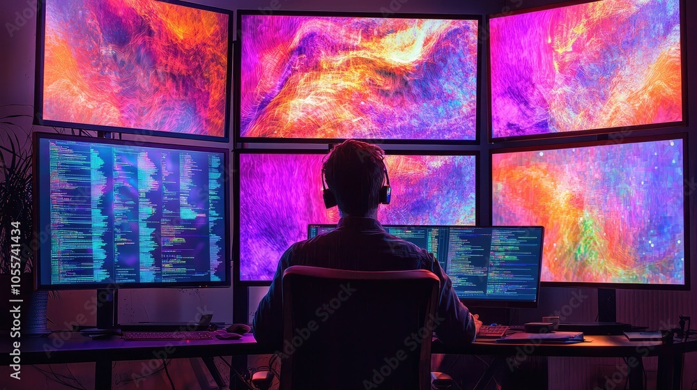 Poster serene view of data analysis with multiple screens