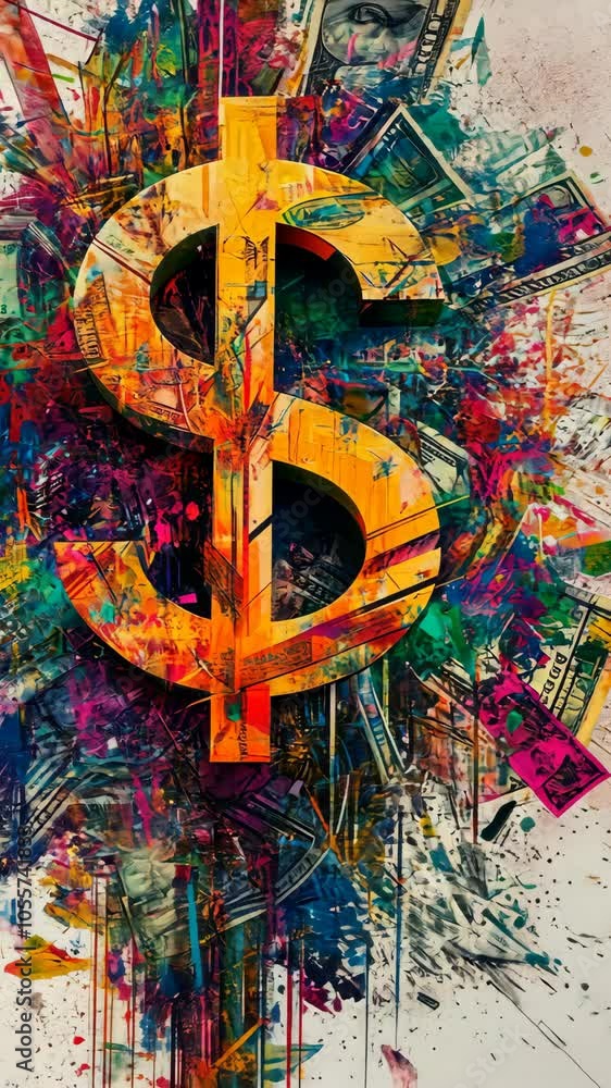 Poster dollar sign exploding with colorful paint splatter