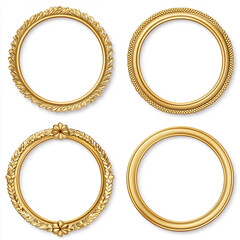 circle and flower shaped gold vintage luxury frames set on white background