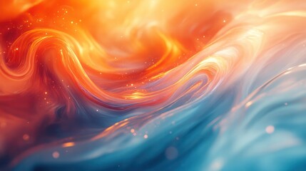 Abstract swirling background with orange, red, and blue colors.