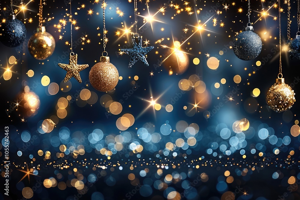 Poster elegant christmas background with a blend of gold and silver sparkles on a dark navy canvas. the spa