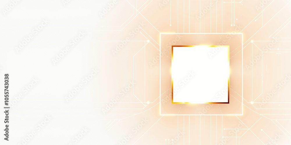 Wall mural Abstract white background with golden frame and glowing lines.