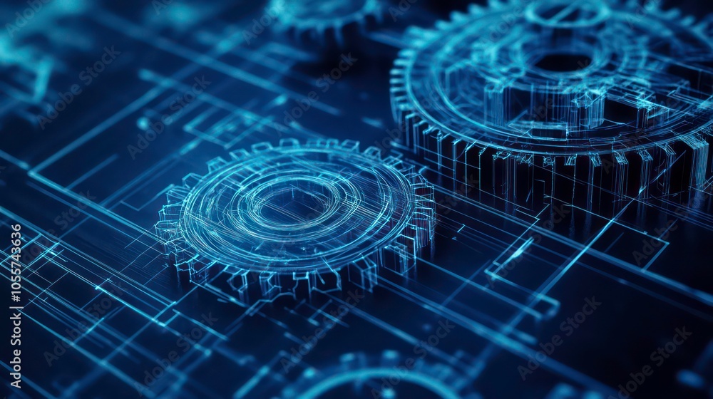 Leinwandbilder abstract representation of gears and technical schematics in a futuristic design.