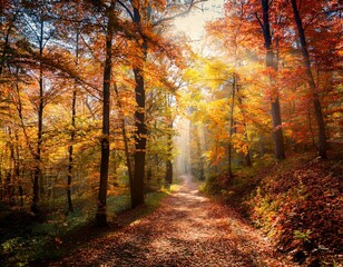 Fototapeta premium Beautiful view of the forest on a sunny day. Autumn landscape. Carpathians. Ukraine, Europe