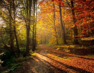 Fototapeta premium Beautiful view of the forest on a sunny day. Autumn landscape. Carpathians. Ukraine, Europe