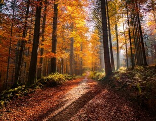 Obraz premium Beautiful view of the forest on a sunny day. Autumn landscape. Carpathians. Ukraine, Europe