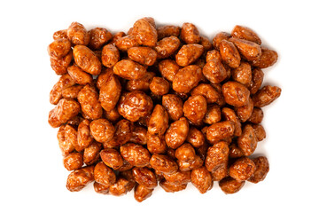 Tasty sweet roasted peanuts isolated on a white background.
