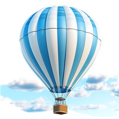 Naklejka premium Cartoon hot air balloon flying with clouds around on a white background.