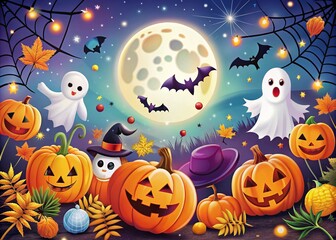 Bright Halloween-Themed Poster with Colorful Illustrations for Festive Celebrations