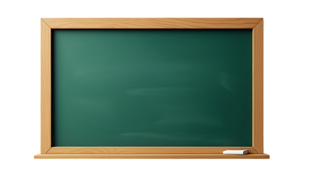 Green school chalkboard isolated on white transparent background, png element clipart. Classroom blackboard