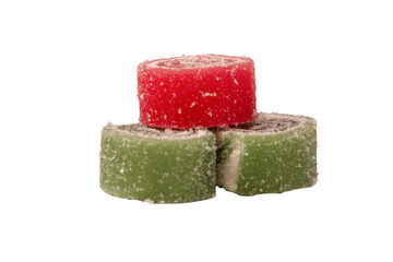 Jelly sweet candy roll isolated on a white background. Marmalade candy.