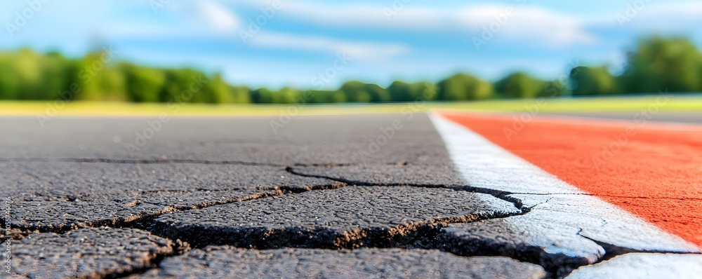 Poster dynamic motorcycle racing circuit with rolling terrain and chalk lines - captivating asphalt details