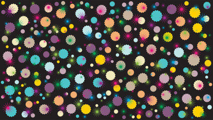 SEAMLESS DOODLE STAR SHAPES PATTERN TEXTURE COLORFUL TEMPLATE ABSTRACT DARK BACKGROUND TRENDY DESIGN VECTOR