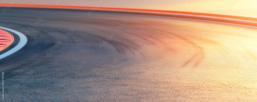 Poster twilight glow over 27 speedway - captivating circular curves and textured asphalt with motion emphas