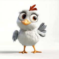 Fototapeta premium A cartoon chicken standing on a white background.