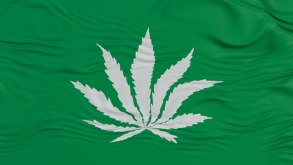 3d representation green flag with leaf in the center in white color