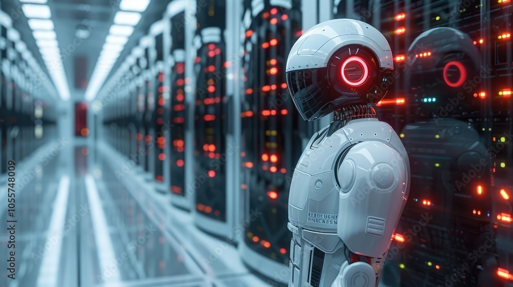 Leinwandbilder in futuristic technology, robotics stand at the edge of modern servers while artificial intelligence