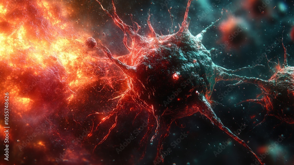 Poster abstract representation of cells in a cosmic environment.