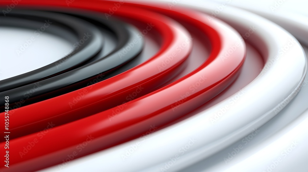 Poster abstract close-up of red, black, and white curved lines - minimalist 3d render of smooth gradient sh