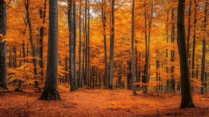 Autumn forest showcasing vibrant orange and yellow foliage