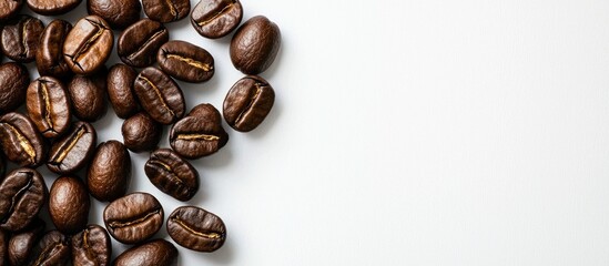 Obraz premium Coffee Beans With White Background For Copy Space