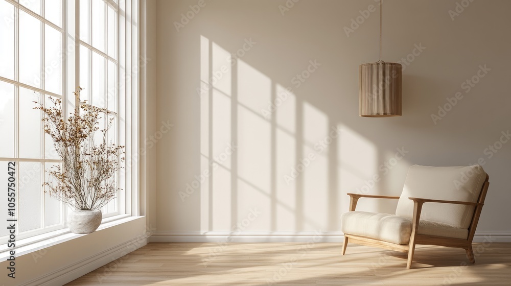 Poster Spacious window in a modern room featuring soft lighting minimalist decor and ample empty space Ideal for residential real estate presentations