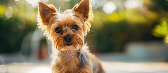 Fototapeta na wymiar Chihuahua Mixed Yorkshire Terrier Standing On The Floor Outside The House