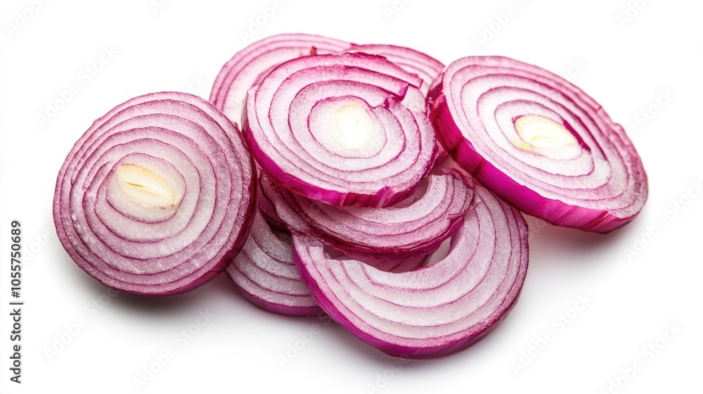 Poster sliced red onion on a white background