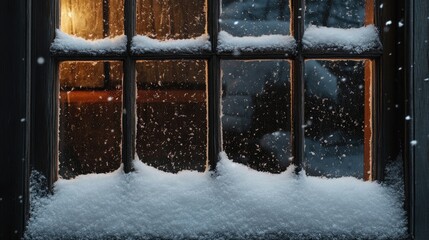 Naklejka premium Fresh snow blankets the windowpane