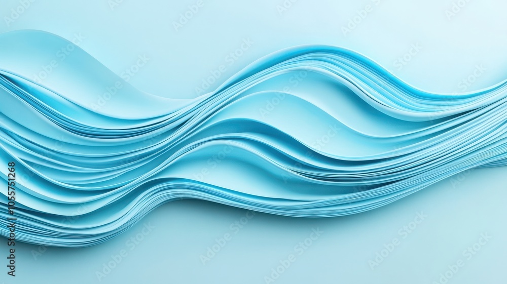 Poster a flowing, wavy arrangement of light blue paper strips against a soft background, creating a soothin