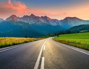 Fototapeta premium A road with beautiful natural scenery with mountains.