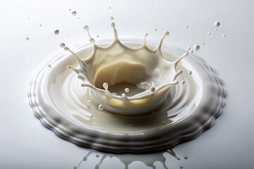 Captivating Milk Splash Pattern in Macro Photography - Fluid Motion and Swirling Liquid on White Background