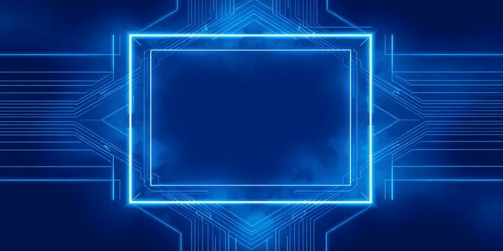 Abstract blue digital frame with glowing lines.