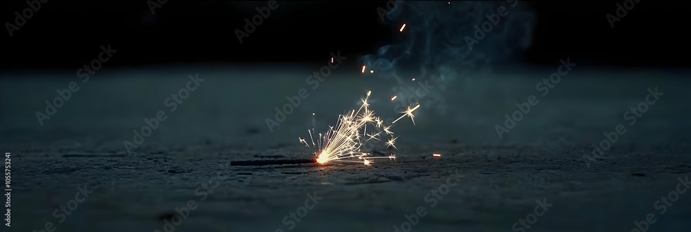Poster a spark ignites from a matchstick on a surface, creating a small burst of light and smoke.