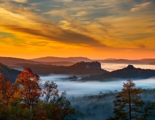 Fototapeta premium Rolling fog along Sandy River Valley in Clackamas County Oregon during sunrise