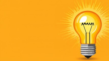 Light bulb glowing on a bright orange background, symbolizing ideas and creativity.
