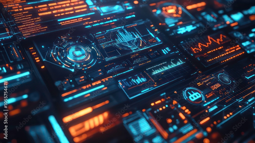 Poster Futuristic interface displaying data visualizations and analytics.