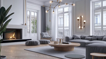 Fototapeta premium Luxury french department living room interior design