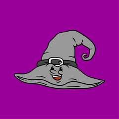 WITCH HAT HALLOWEEN RETRO CARTOON CHARACTER DESIGN VECTOR ILLUSTRATION