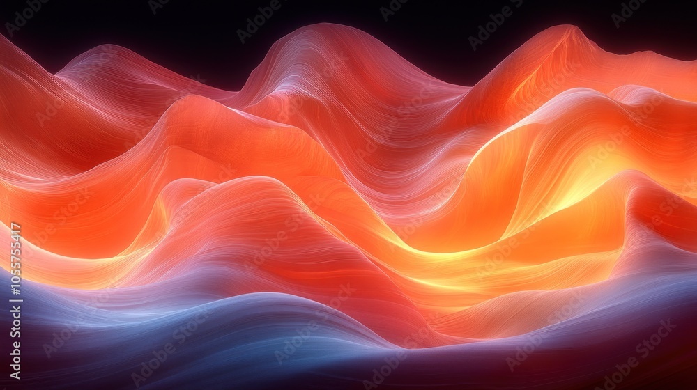 Poster abstract waves of vibrant colors creating a fluid, dynamic landscape.